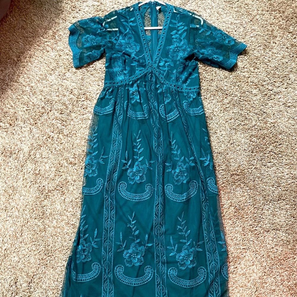 Pinkblush lace maternity overlay maxi dress